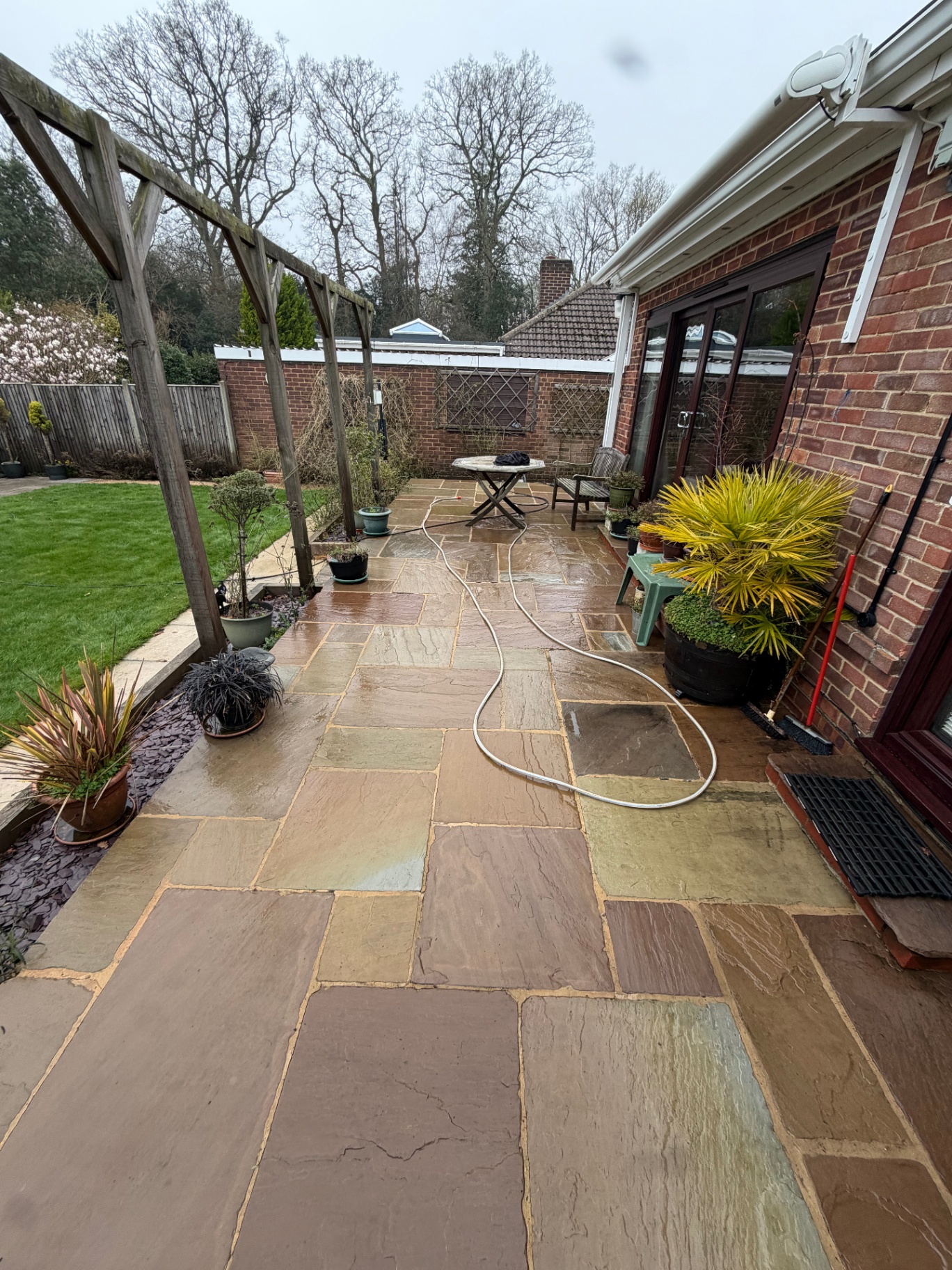 Sandstone patio after cleaning