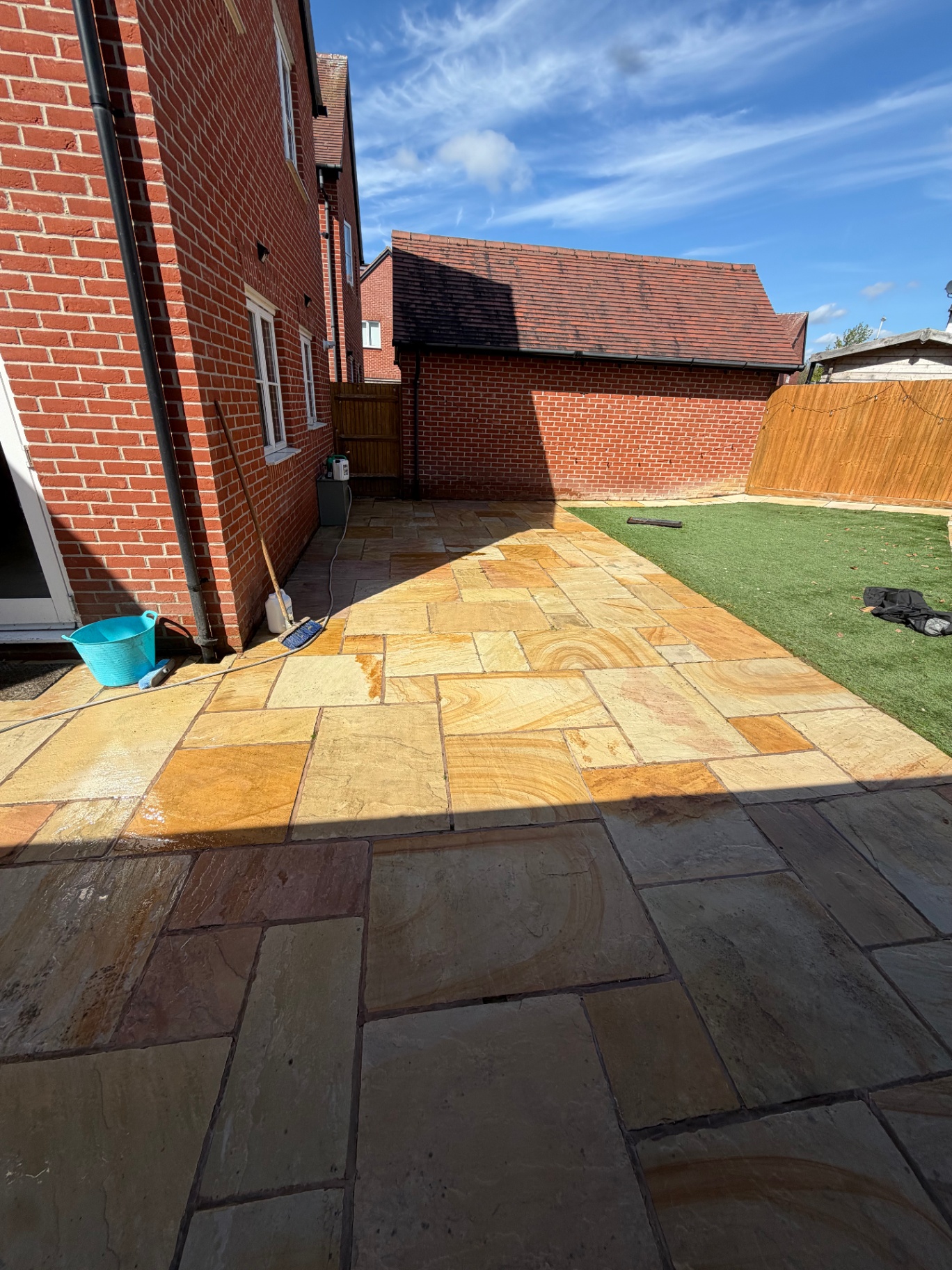 Sandstone patio after cleaning