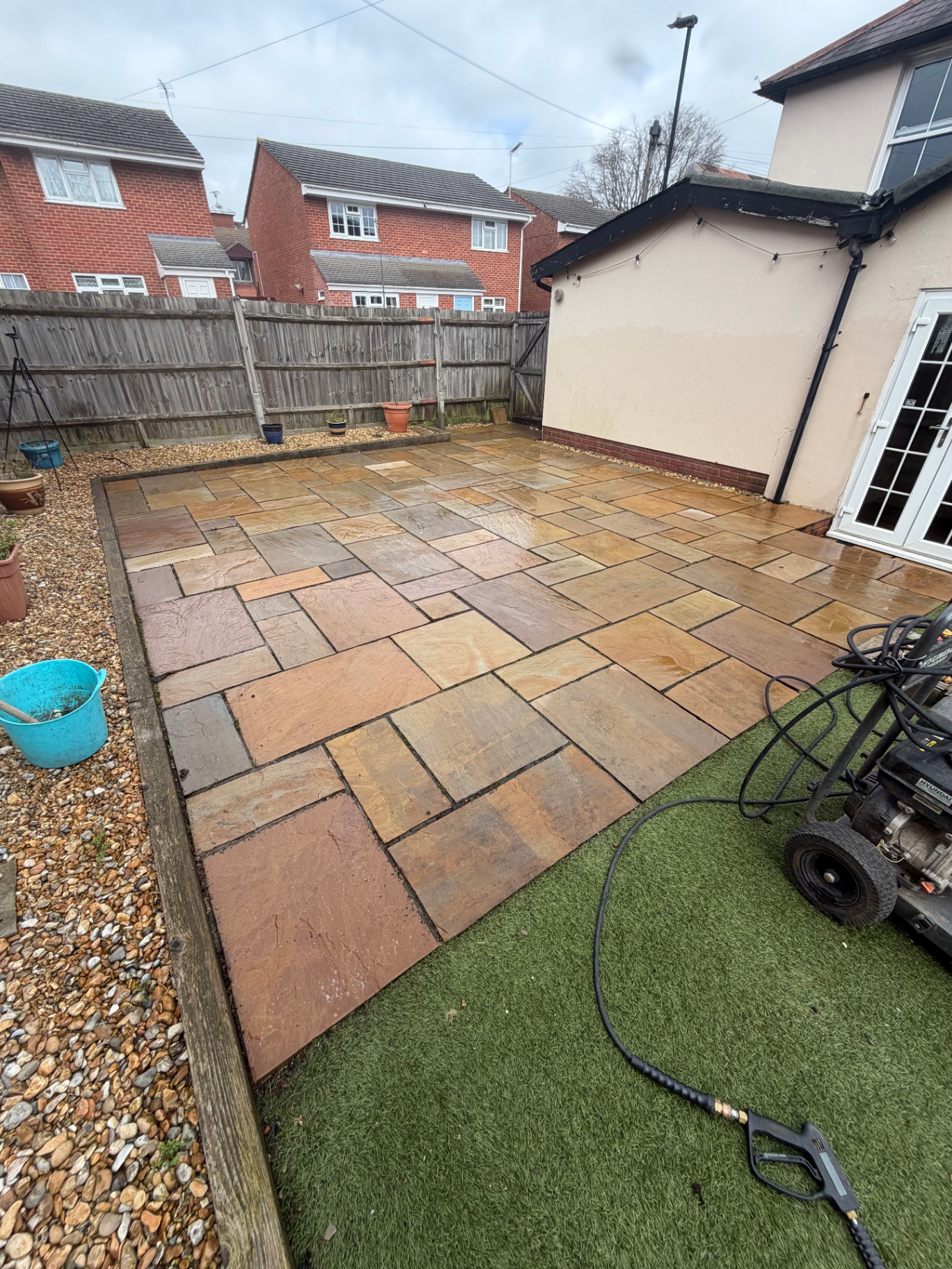Sandstone patio after cleaning